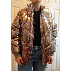 H&M Metallic Rose Gold Puffer Jacket (size 4)